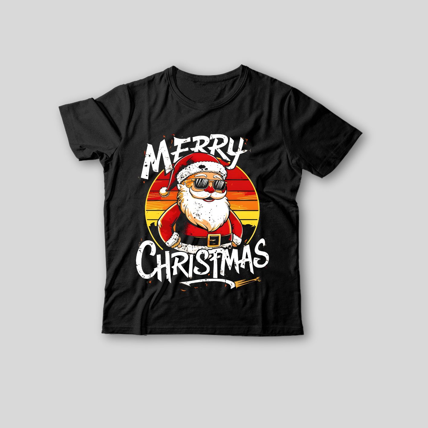 Retro Sunset Santa Christmas T-Shirt – Cool Festive Edition